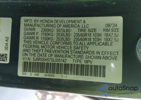 2025 Honda Cr-V Hybrid Sport z USA, uszkodzony, nr VIN 5J6RS5H57SL005142